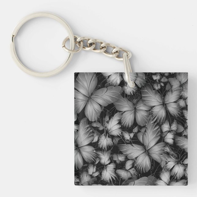 Grey Butterflies Print Key Ring (Front)