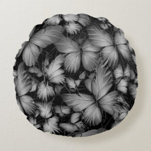 Grey Butterflies Print Round Cushion