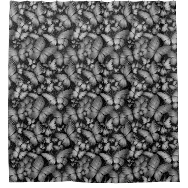Grey Butterflies Print Shower Curtain (Front)