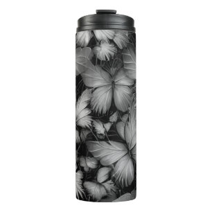Grey Butterflies Print Thermal Tumbler