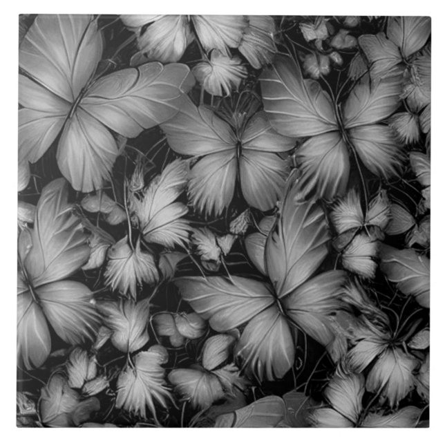 Grey Butterflies Print Tile (Front)
