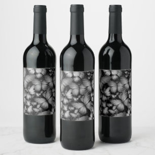 Grey Butterflies Print Wine Label
