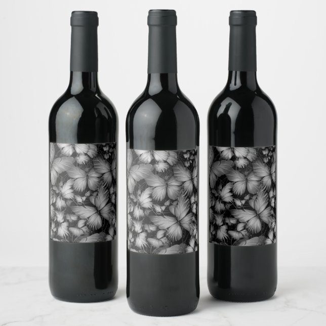 Grey Butterflies Print Wine Label (Bottles)