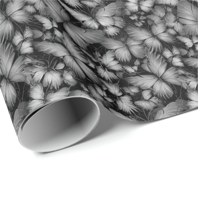 Grey Butterflies Print Wrapping Paper (Roll Corner)