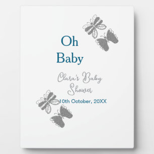 Grey butterfly blue baby shower oh baby modern ext plaque