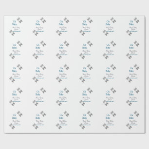 Grey butterfly blue baby shower oh baby modern ext wrapping paper