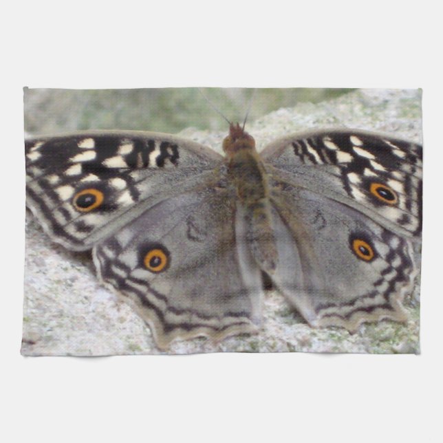 Grey Butterfly Image - Kitchen Tea Towel (Horizontal)