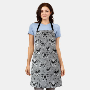 Grey Butterfly Pattern Apron