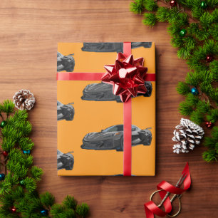 Grey C8 Corvette Sports Car Hand Drawn  Wrapping Paper