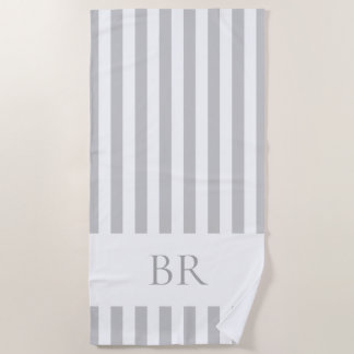 Grey Cabana Stripe Custom Monogram Beach Towel
