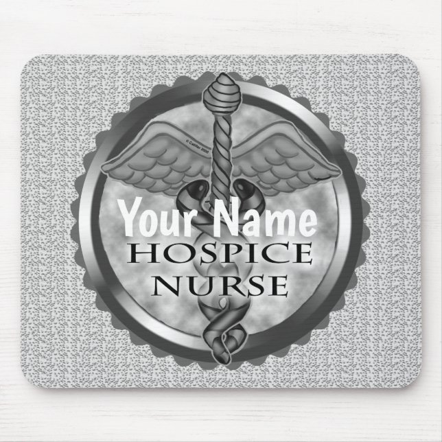 Grey caduceus Hospice Nurse Mouse Mat (Front)