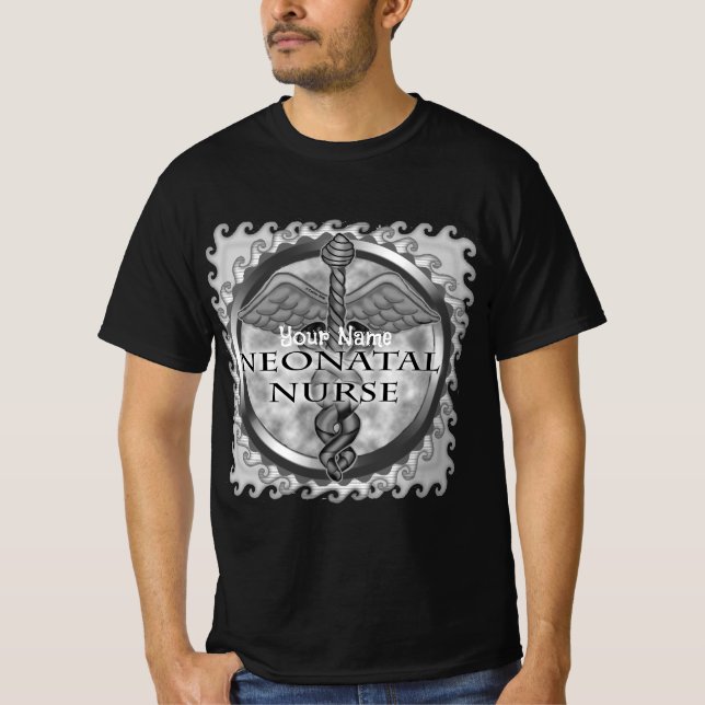 Grey caduceus Neonatal Nurse T-Shirt (Front)