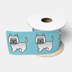 Grey Cairn Terrier Cartoon Dog Illustration Blue Satin Ribbon