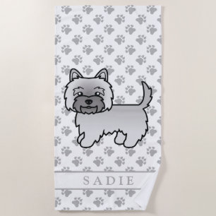 Grey Cairn Terrier Cute Cartoon Dog & Name Beach Towel