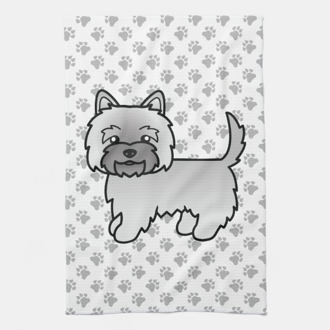 Grey Cairn Terrier Cute Cartoon Dog Tea Towel (Vertical)