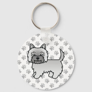 Grey Cairn Terrier Dog Cute Illustration & Paws Key Ring