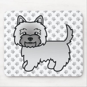 Grey Cairn Terrier Dog Illustration & Paws Pattern Mouse Mat
