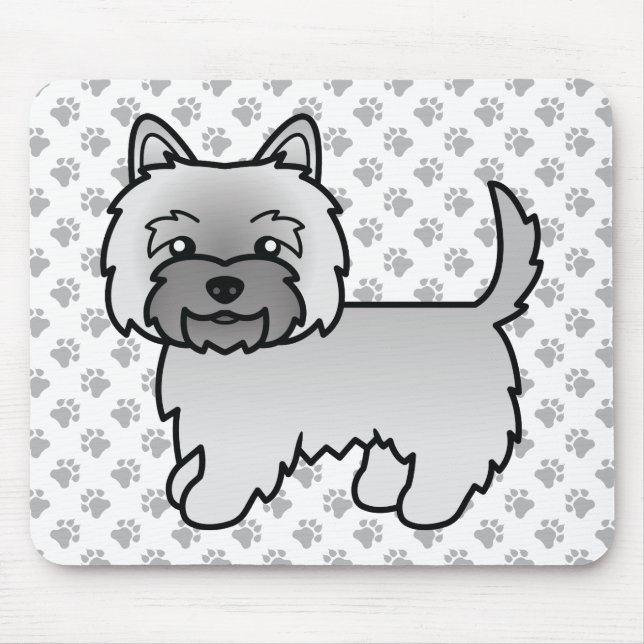 Grey Cairn Terrier Dog Illustration & Paws Pattern Mouse Mat (Front)
