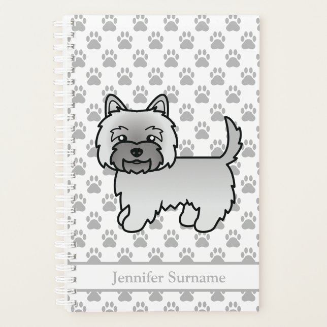 Grey Cairn Terrier Dog With Paws & Custom Name Planner (Front)