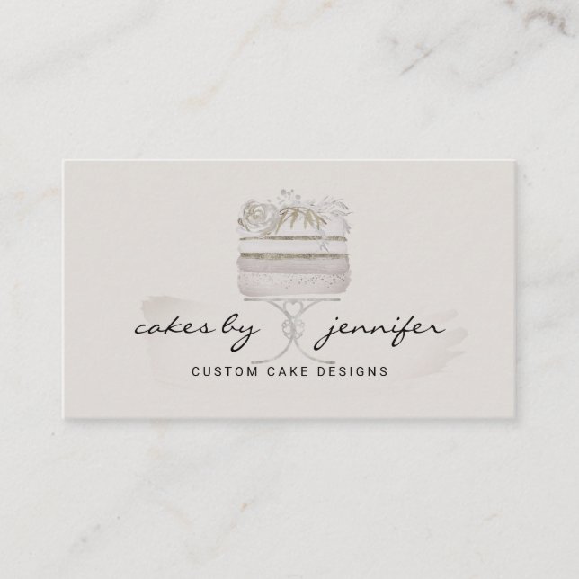Grey cakes subscription service retail bakery business card (Front)