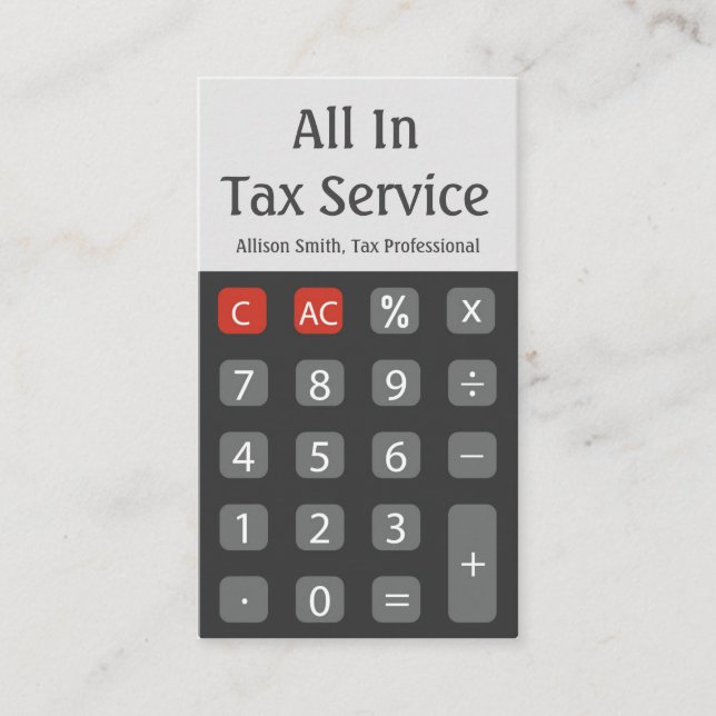 Grey Calculator Tax Service Business Card (Front)