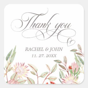 Grey Calligraphic Script Thank You Heart Wedding Square Sticker