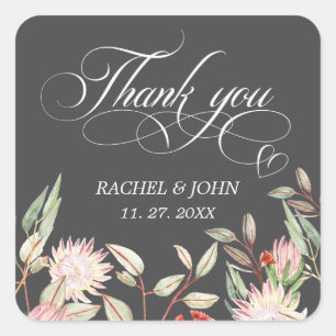 Grey Calligraphic Script Thank You Heart Wedding Square Sticker