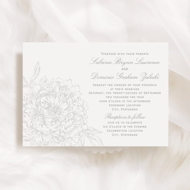 Grey Calligraphy Peony Wedding Invitation (Creator Uploaded)