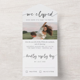 Grey Calligraphy Photo Elopement Party All In One Invitation