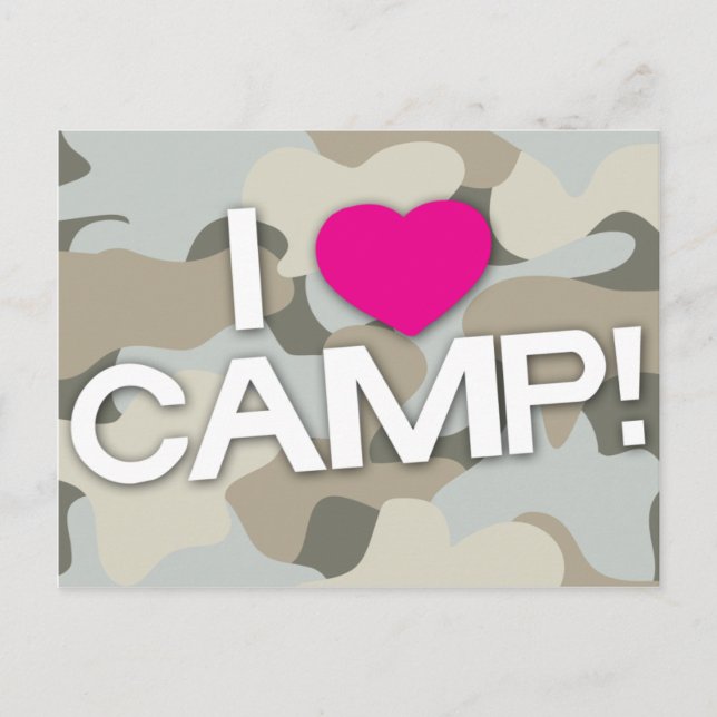 Grey Camo I LOVE CAMP! Postcard (Front)