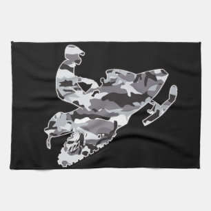 Grey Camoflage Snowmobiler Tea Towel