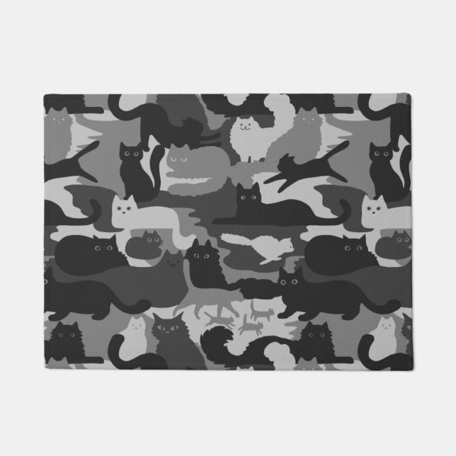 Grey Camouflage Cats Pattern Grey Kitty Cats Camo Doormat (Front)