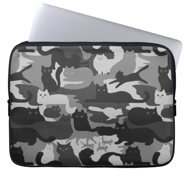 Grey Camouflage Cats Pattern Grey Kitty Cats Camo Laptop Sleeve (Front)
