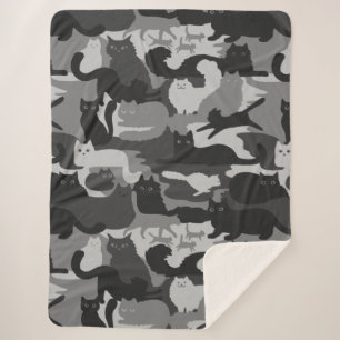 Grey Camouflage Cats Pattern Grey Kitty Cats Camo Sherpa Blanket