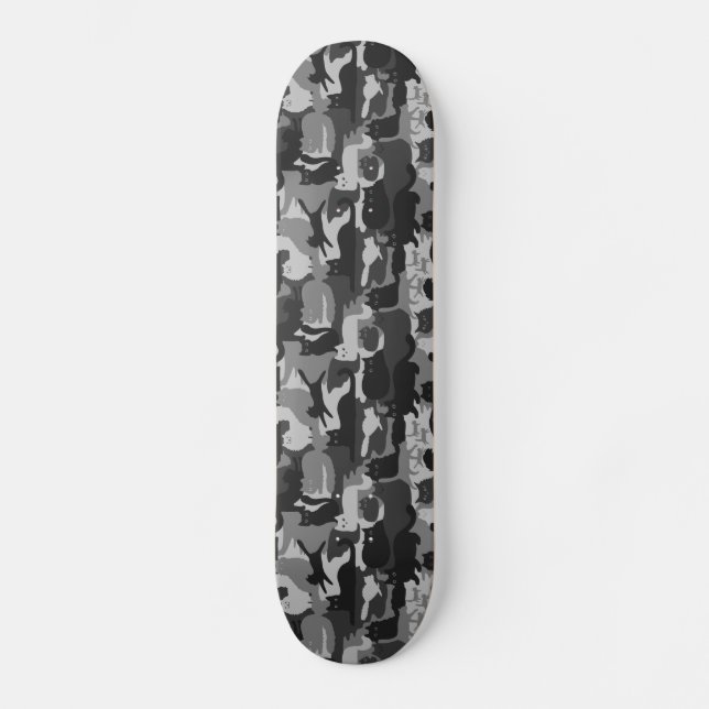 Grey Camouflage Cats Pattern Grey Kitty Cats Camo Skateboard (Front)