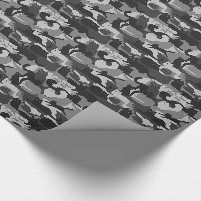 Grey Camouflage Cats Pattern Grey Kitty Cats Camo Wrapping Paper (Corner)