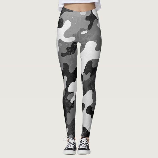 Grey Camouflage Leggings Stylish Camo Athletic  (Front)