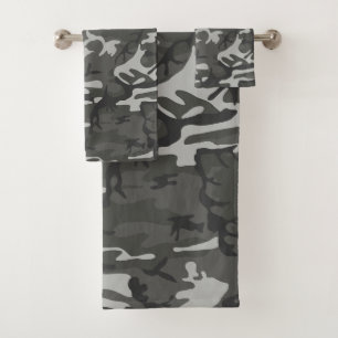 Grey Camouflage Pattern, Military Pattern, Army Bath Towel Set