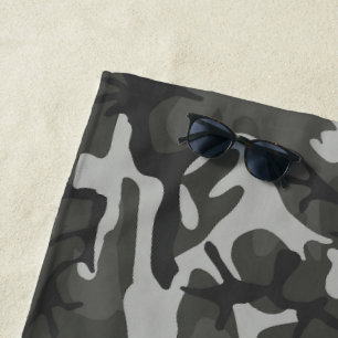 Grey Camouflage Pattern, Military Pattern, Army Beach Towel