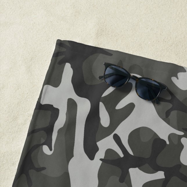 Grey Camouflage Pattern, Military Pattern, Army Beach Towel (In Situ)
