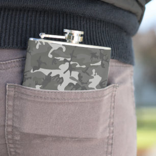 Grey Camouflage Pattern, Military Pattern, Army Hip Flask