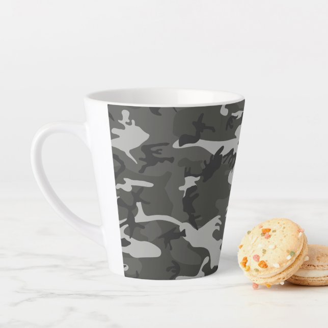 Grey Camouflage Pattern, Military Pattern, Army Latte Mug (In Situ)