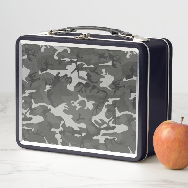 Grey Camouflage Pattern, Military Pattern, Army Metal Lunch Box (In Situ)