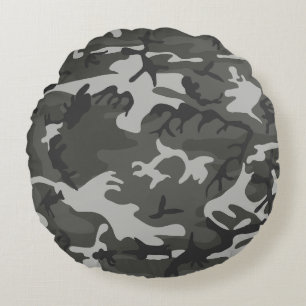 Grey Camouflage Pattern, Military Pattern, Army Round Cushion