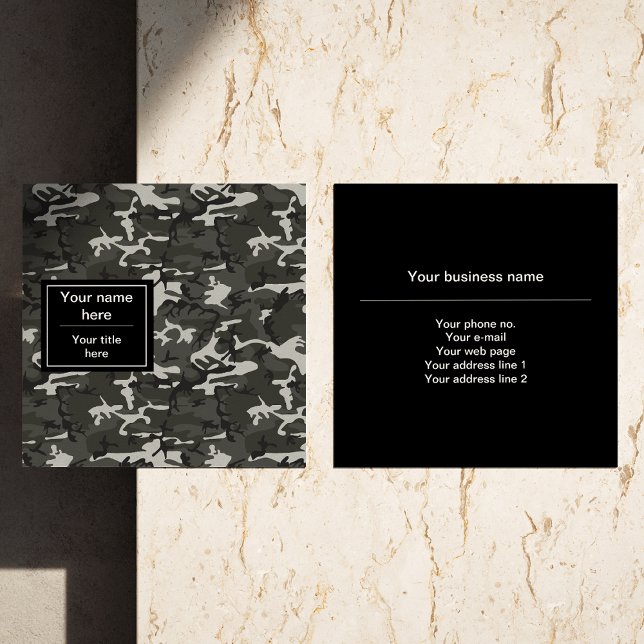Grey Camouflage Pattern, Military Pattern, Army Square Business Card (Creator Uploaded)