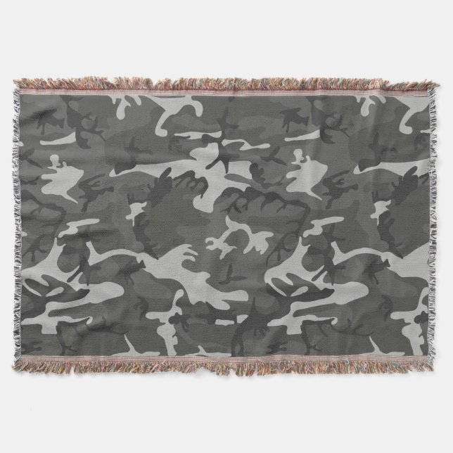 Grey Camouflage Pattern, Military Pattern, Army Throw Blanket (Front)