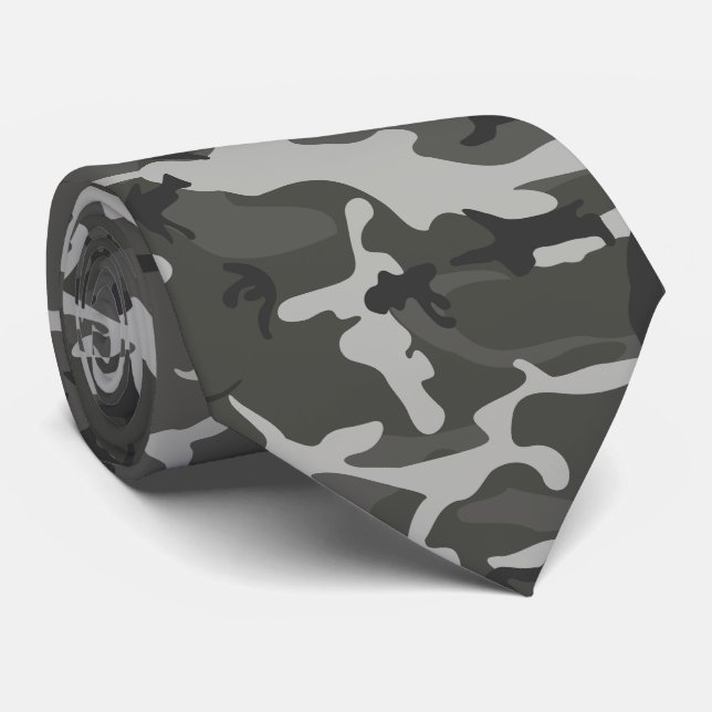 Grey Camouflage Pattern, Military Pattern, Army Tie (Rolled)