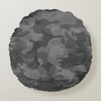 Grey Camouflage Pattern Round Cushion
