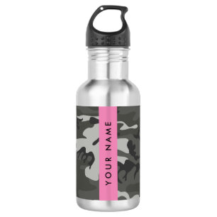 Grey Camouflage Pattern, Your name, Personalise 532 Ml Water Bottle