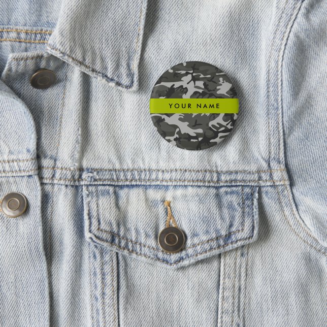 Grey Camouflage Pattern, Your name, Personalise 6 Cm Round Badge (In Situ)